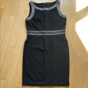 White House Black Market Elegant Black Dress with silver and grey details